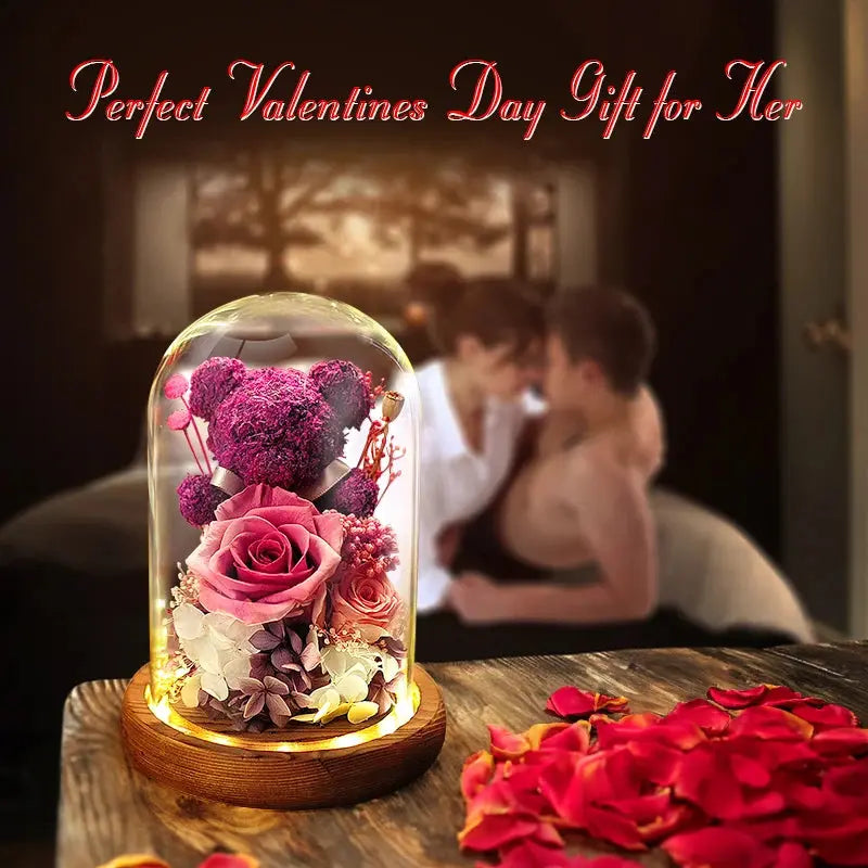Girlfriend Eternal Preserved Rose Flower Gift Box Teddy Bear - USMGD0183 AliExpress-Dropship