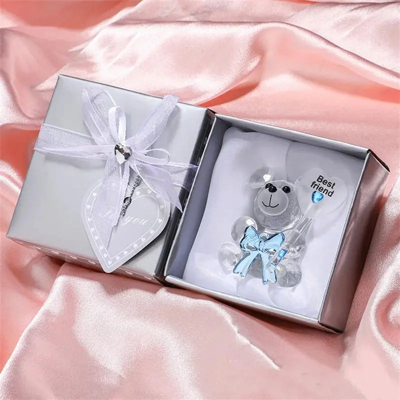 Valentines Day Gift I Love You Crystal Bear Glass Artificial Rose Flowers - USMGD0189 AliExpress-Dropship