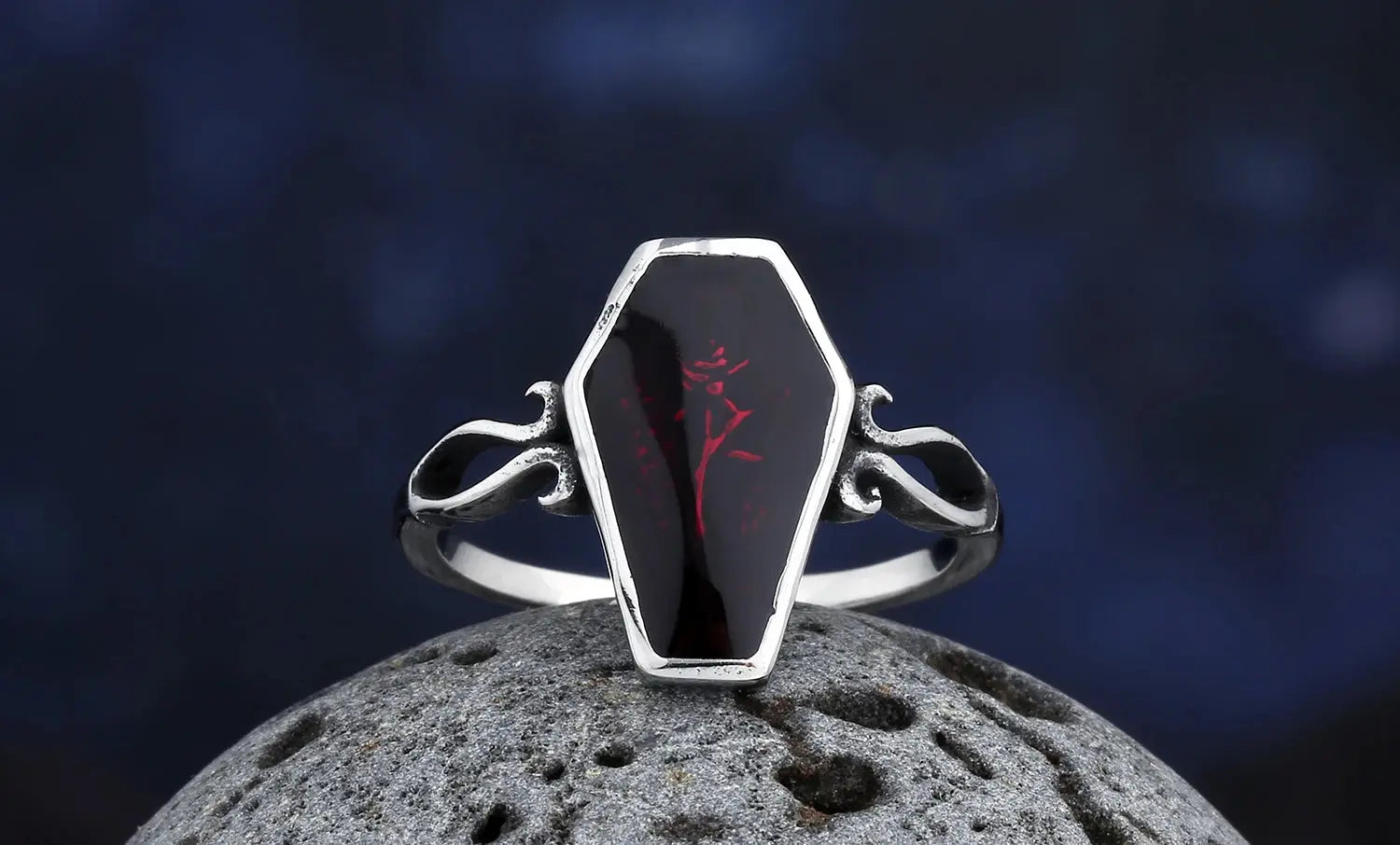 New Fashion Coffin Ring with Flower and Red Epoxy for Man Women - USMJ0201 AliExpress-Dropship