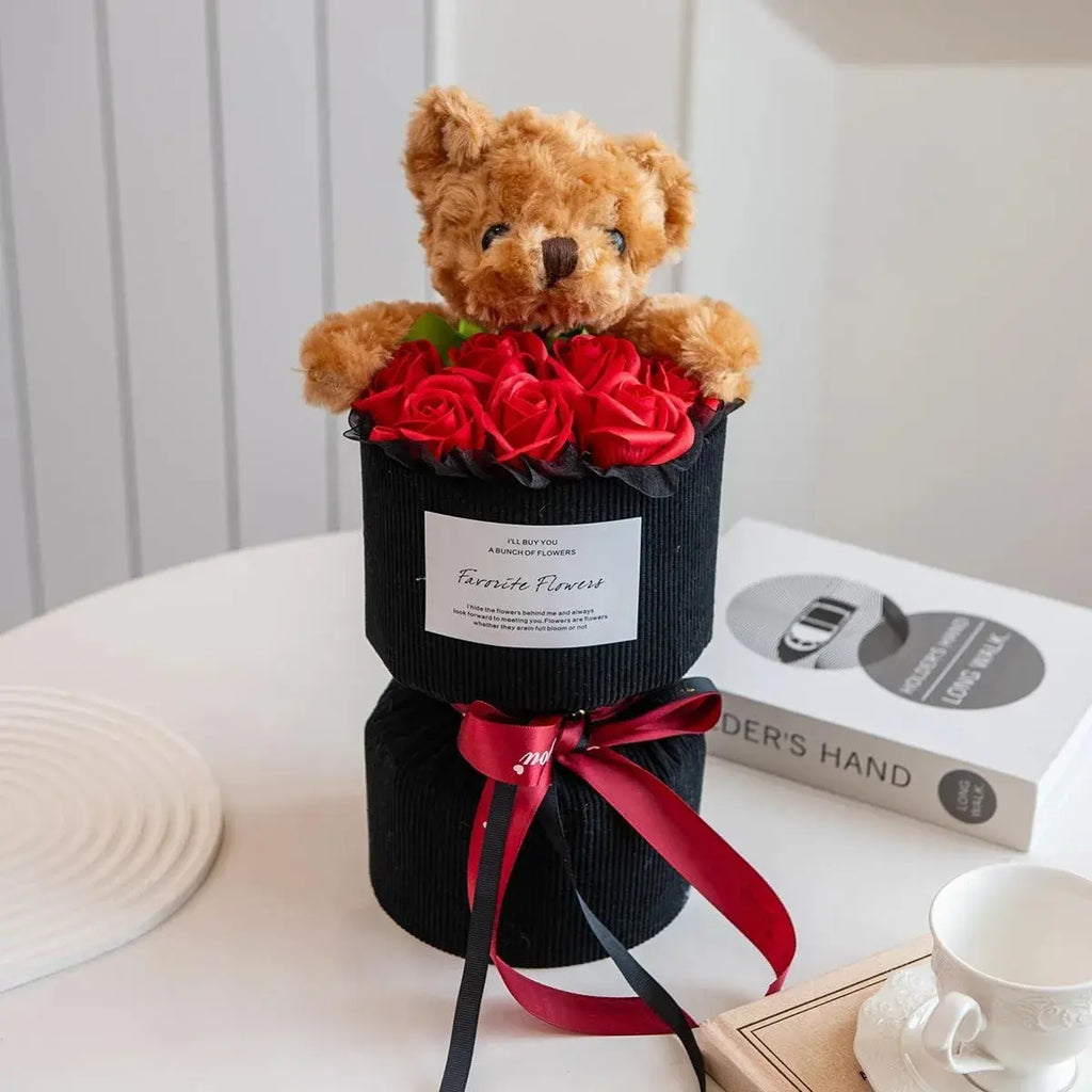 Rose Bouquet with Cute Bear Artificial Flower Home Decor - USMGD0182 AliExpress-Dropship