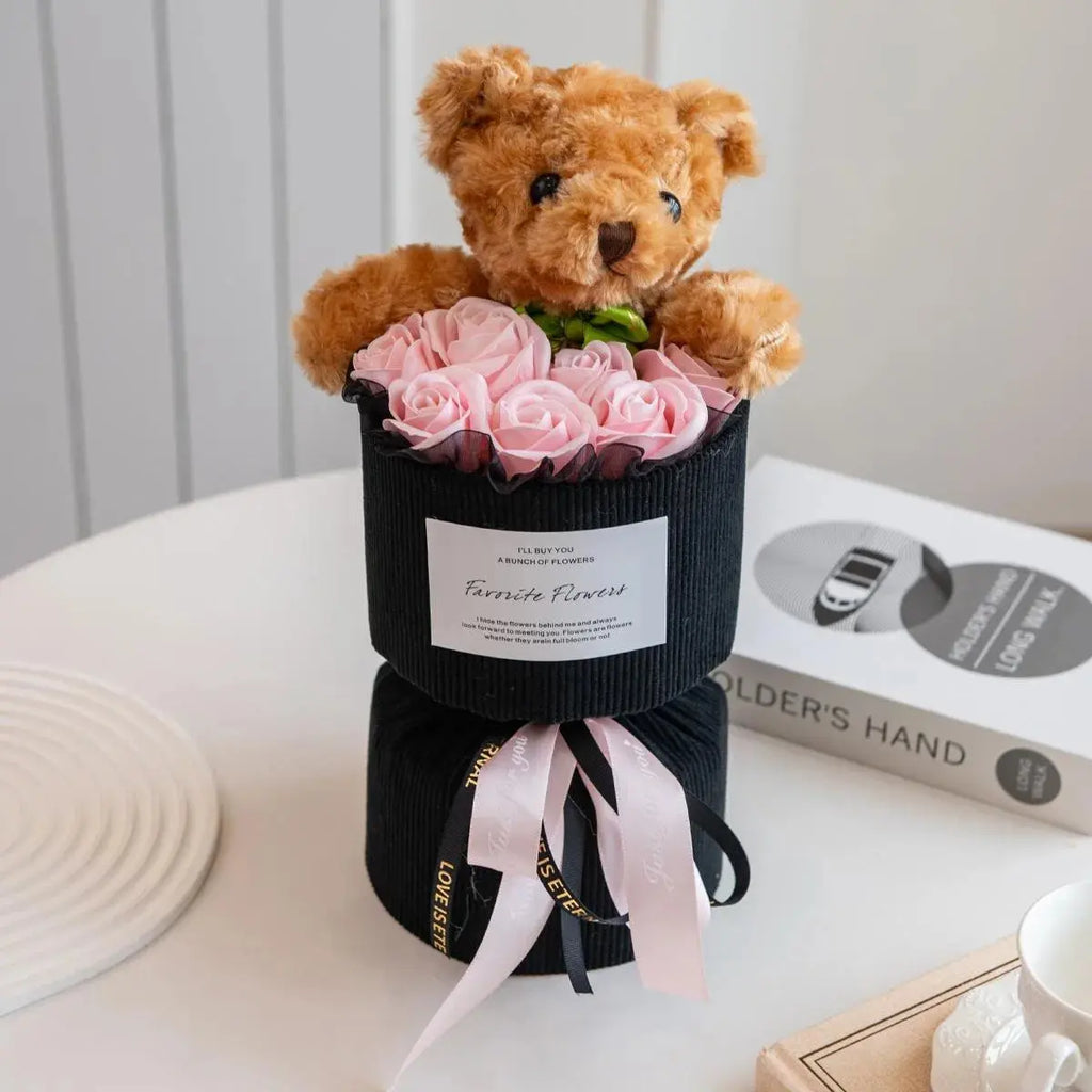Rose Bouquet with Cute Bear Artificial Flower Home Decor - USMGD0182 AliExpress-Dropship