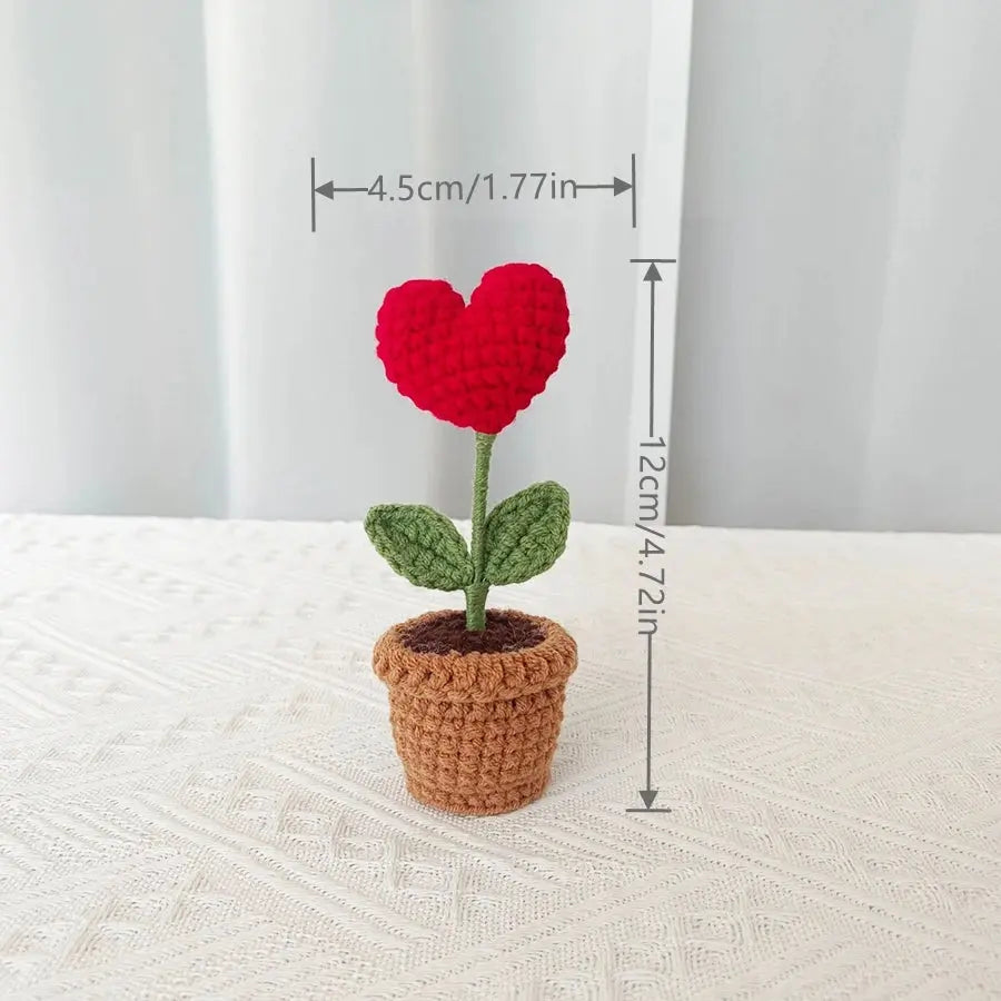 Hand-Crocheted Red Heart Roses, Small Potted Plants - USMGD0198 AliExpress-Dropship