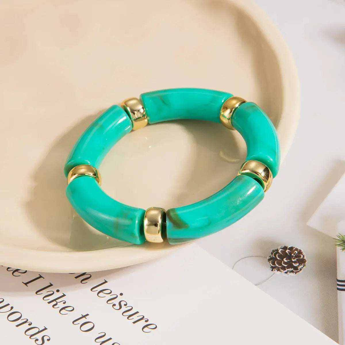 Retro Multicolor Acrylic Bend Bangle Curved Bamboo Pipe Stone - USMJ0267 AliExpress-Dropship