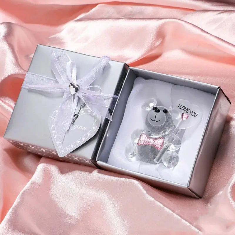 Valentines Day Gift I Love You Crystal Bear Glass Artificial Rose Flowers - USMGD0189 AliExpress-Dropship