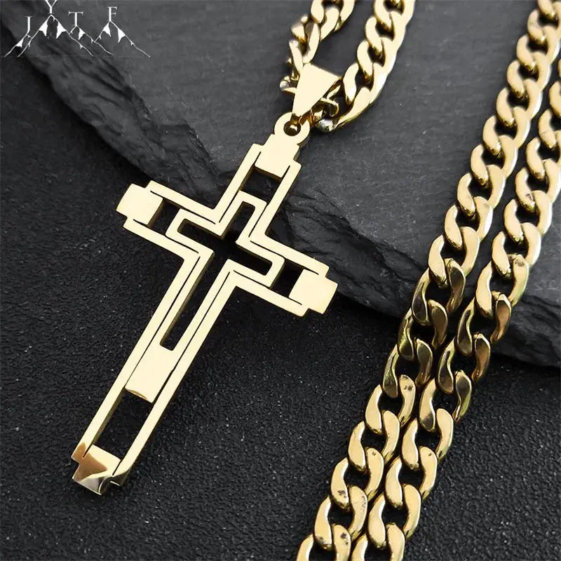 Cross Stainless Steel Choker Necklace for Man Gold Color - USMJ0223 AliExpress-Dropship