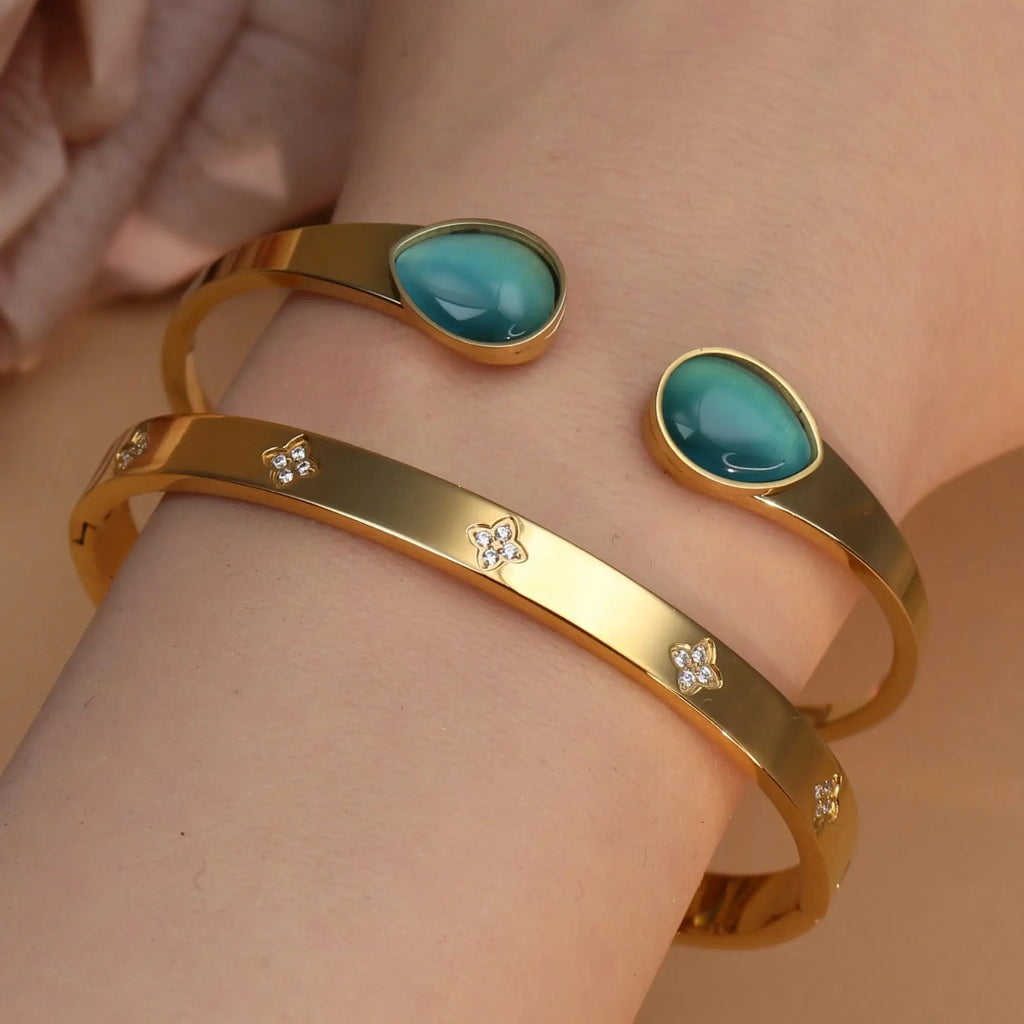New Opal, Crystal Stainless Steel Bracelet Party Pair Bangles - USMJ0263 AliExpress-Dropship