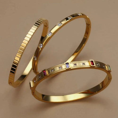 Colored Zircon Stainless Steel Gold Color Stacking Bracelet - USMJ0269 AliExpress-Dropship