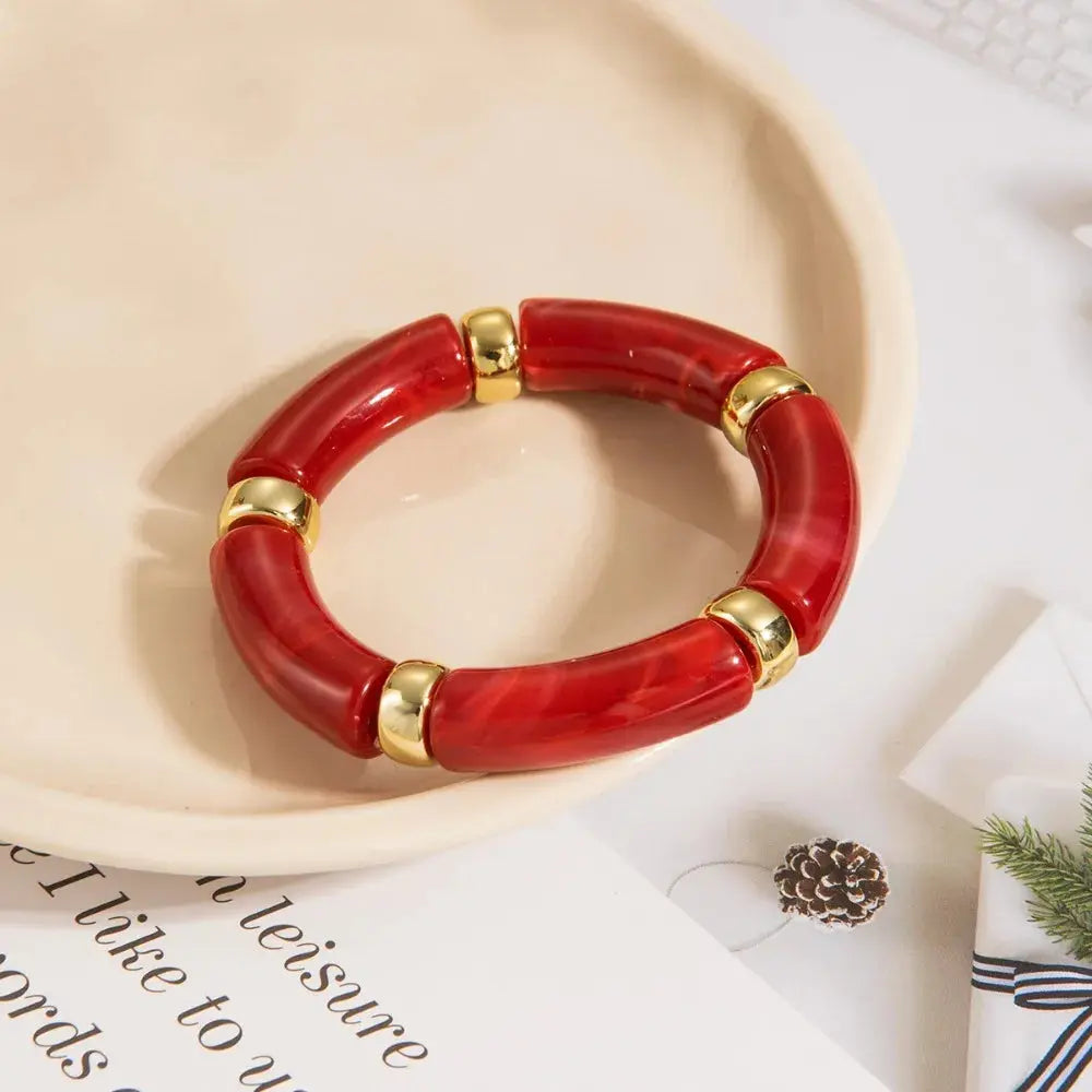 Retro Multicolor Acrylic Bend Bangle Curved Bamboo Pipe Stone - USMJ0267 AliExpress-Dropship