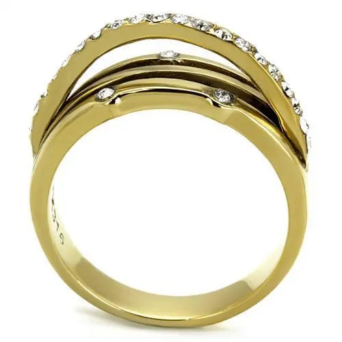 IP Gold (Ion Plating) Stainless Steel Ring with Top Grade - USMJ074 Turquoise Tiger