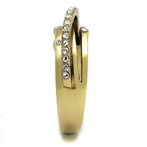 IP Gold (Ion Plating) Stainless Steel Ring with Top Grade - USMJ074 Turquoise Tiger