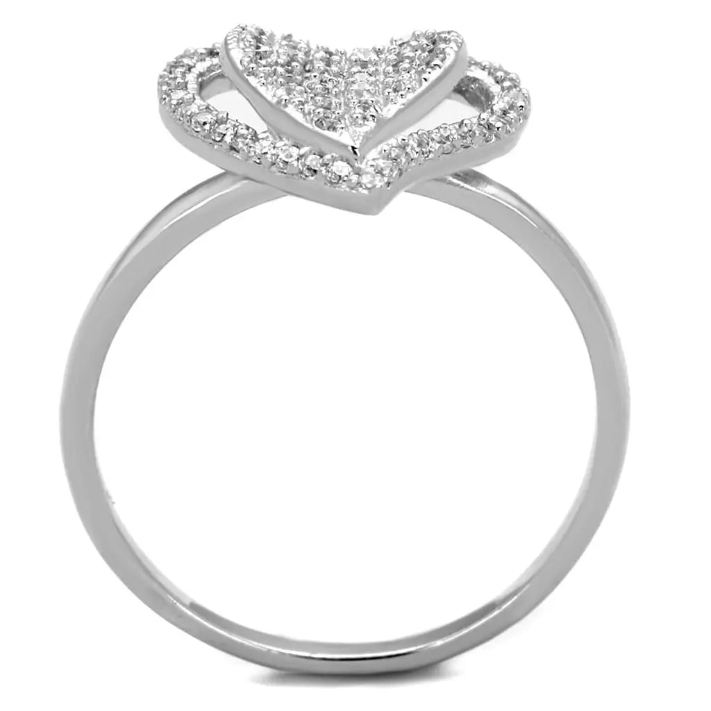 Rhodium 925 Sterling Silver Ring with AAA Grade CZ in Clear - USMJ073 Turquoise Tiger