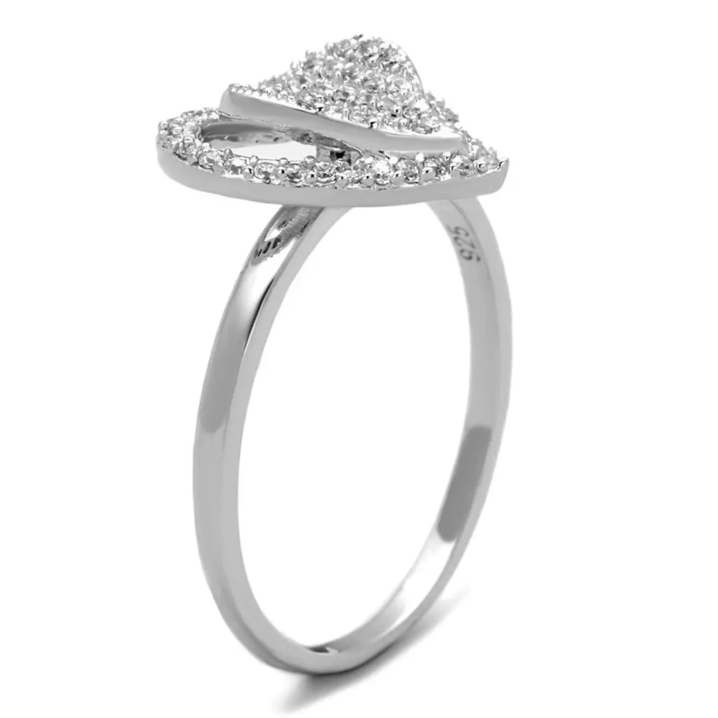 Rhodium 925 Sterling Silver Ring with AAA Grade CZ in Clear - USMJ073 Turquoise Tiger