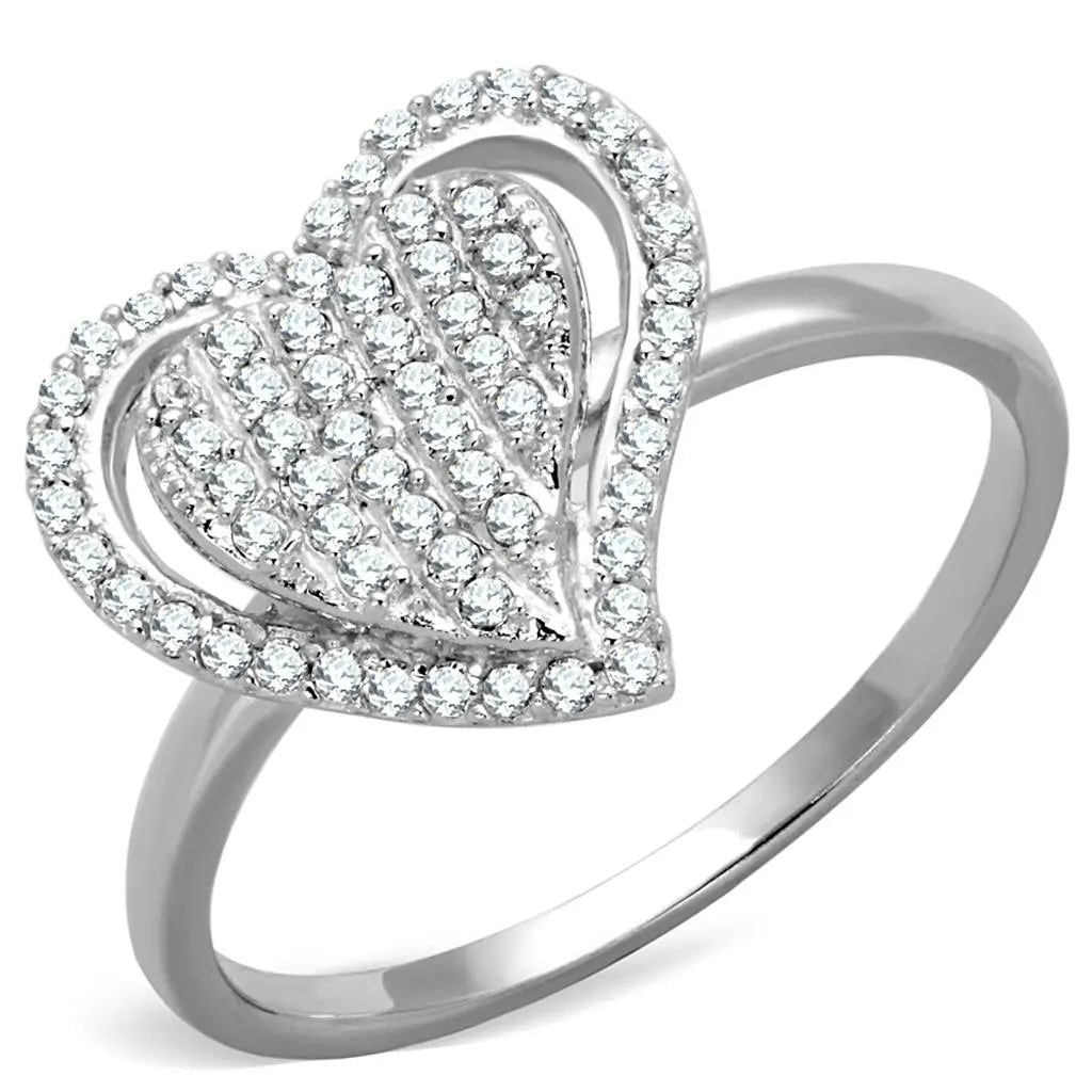 Rhodium 925 Sterling Silver Ring with AAA Grade CZ in Clear - USMJ073 Turquoise Tiger