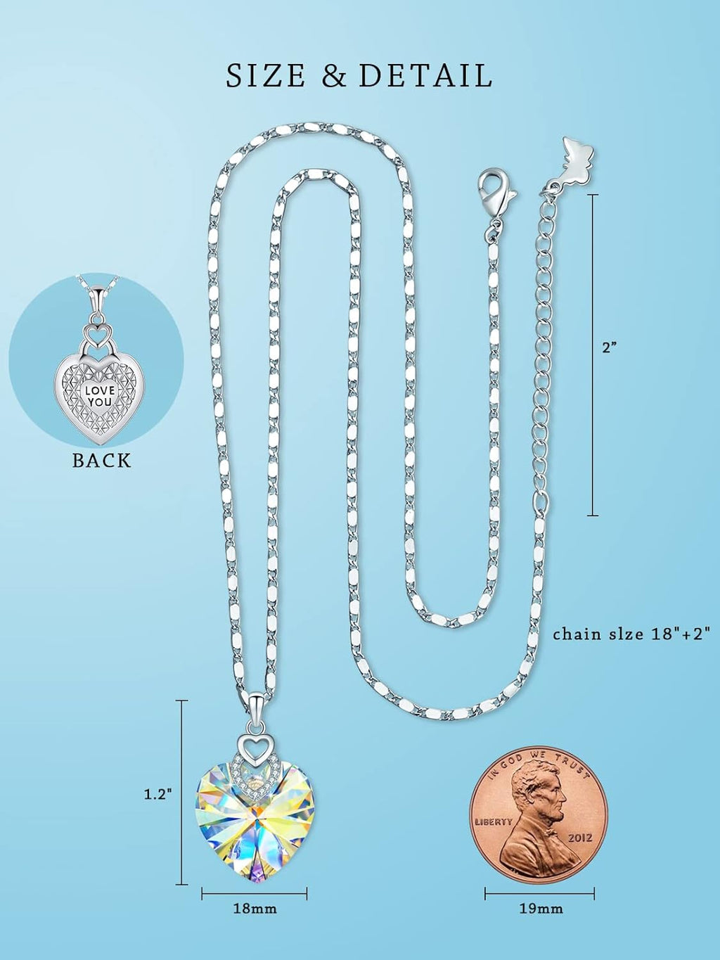 3 Hearts Crystal Necklace for Women, Pendant Engraved Love You - Christmas Wedding Gifts for Her Anniversary Mother'S Day Valentineâ€™S Day Birthday - in Gift Box