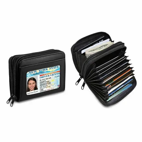 RFID Genuine Leather Credit Card Wallet for Women w/ ID Display Window - USMW065 Cerulean Grapevine