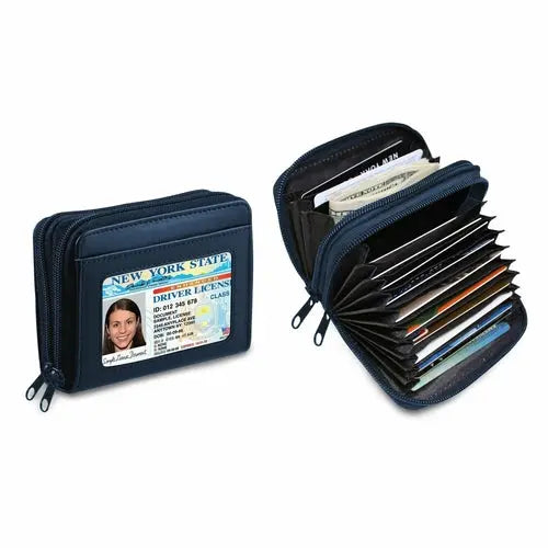 RFID Genuine Leather Credit Card Wallet for Women w/ ID Display Window - USMW065 Cerulean Grapevine