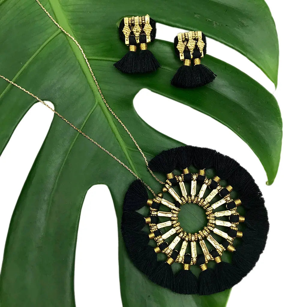 Tassel Halo Necklace - USMJ0338 DC-SLATE + SALT