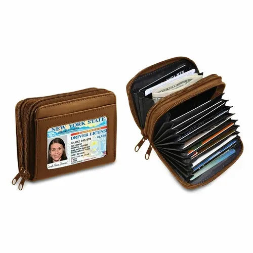 RFID Genuine Leather Credit Card Wallet for Women w/ ID Display Window - USMW065 Cerulean Grapevine