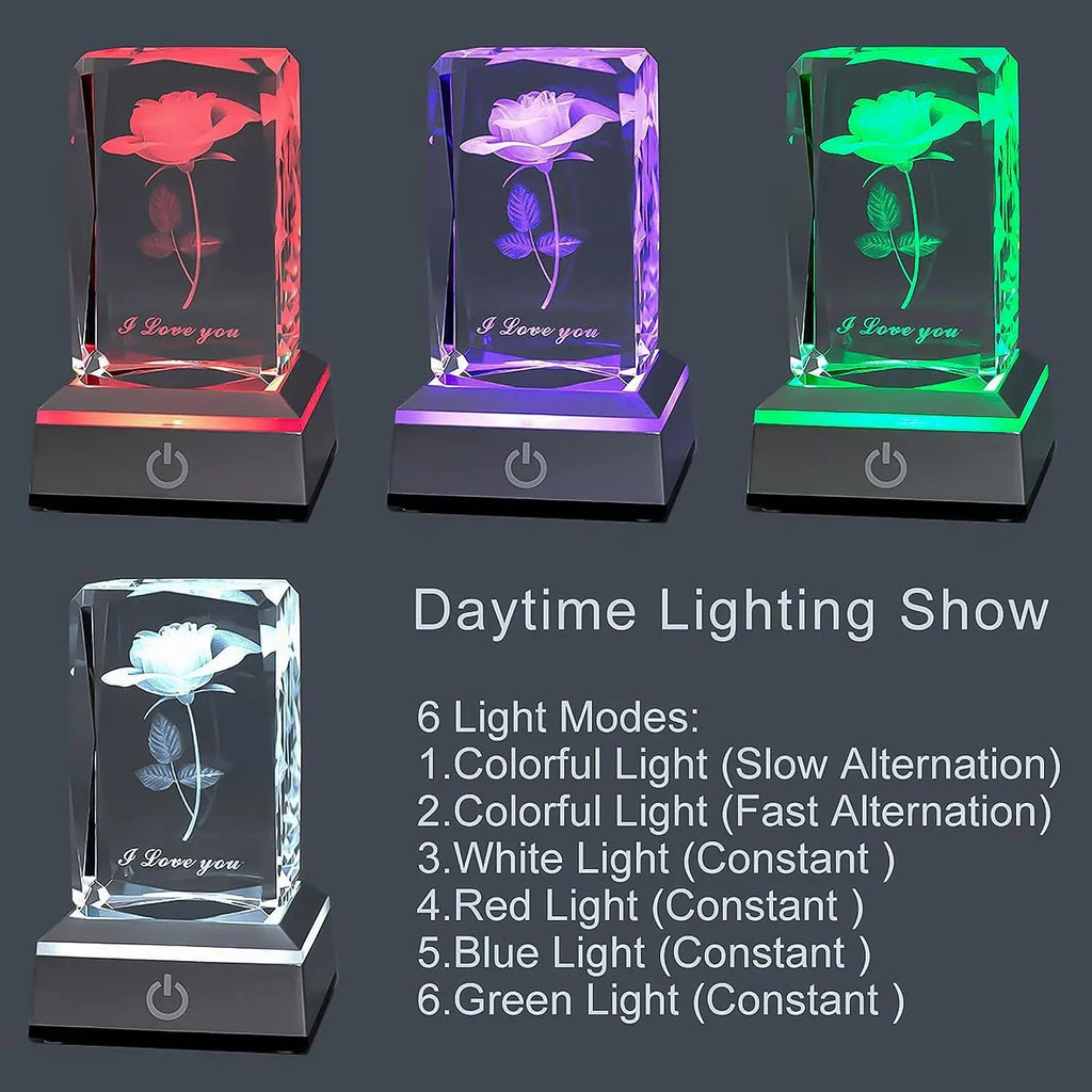 3D Rose Crystal Night Lamp with Adjustable LED Multicolor Lights for Girlfriend, Wife - Valentine'S Day, Anniversary,Birthday Presents, Christmas Gifts for Her