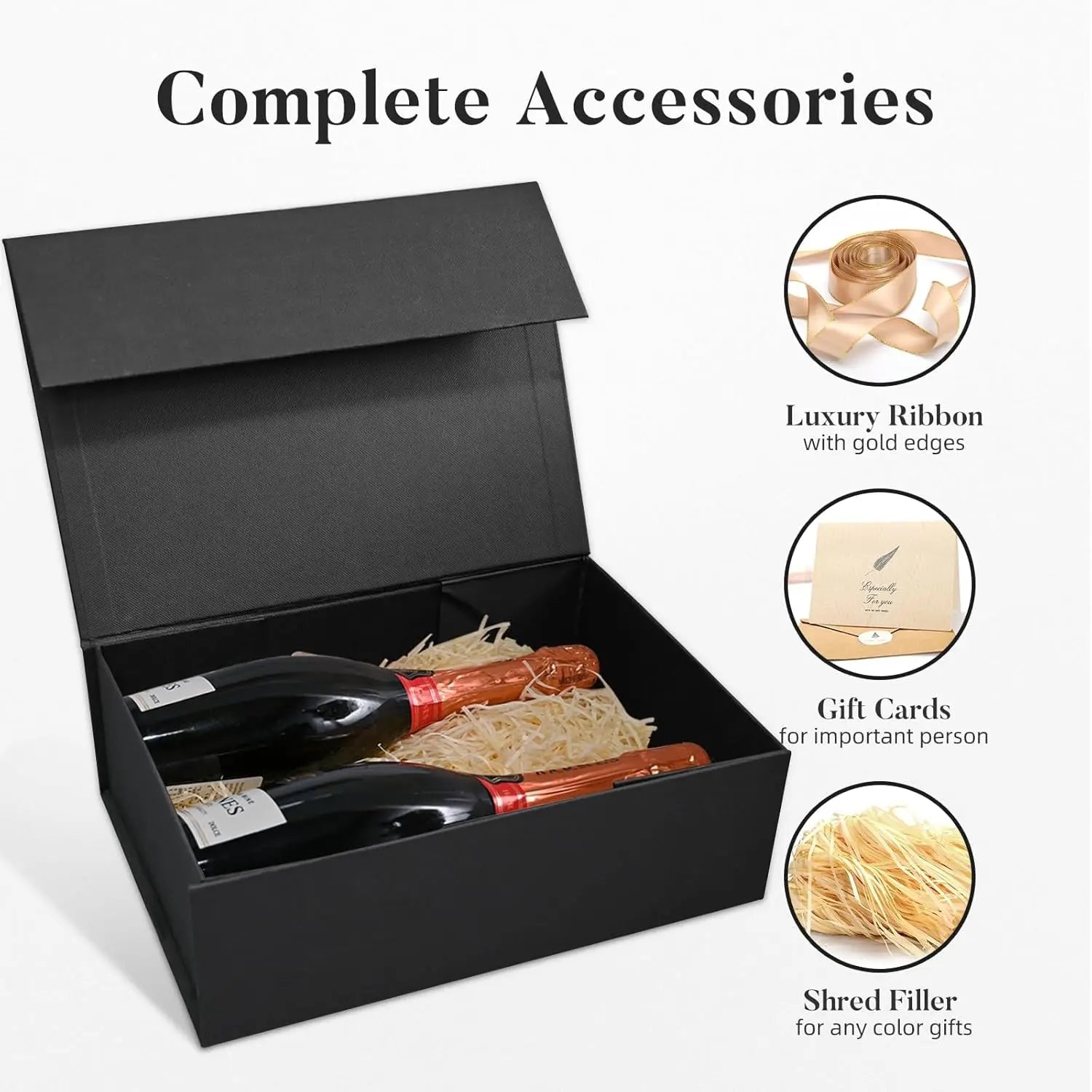 Gift Box 13.5''X10''X4'' Large Black Gifts Boxes with Magnetic Lids Luxury Gift Box for Groomsman Proposal Gifts Contains Card, Ribbon, Filler Birthday