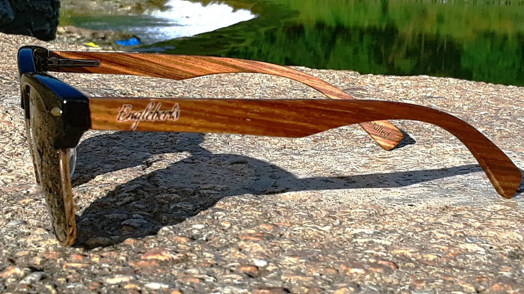Walnut Wood Club Style Sunglasses with Bamboo Case, Polarized - USMOD0109 Purple Ariadne