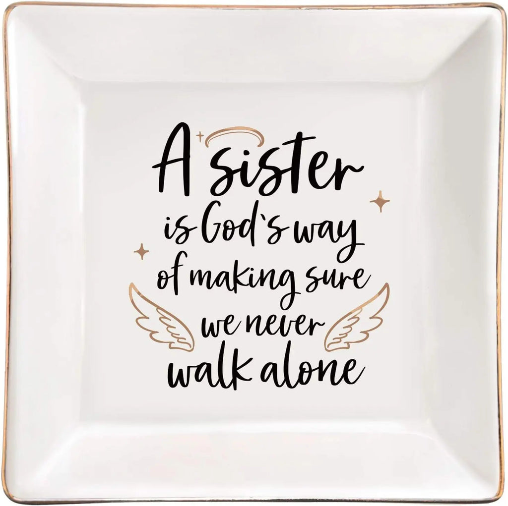 Sister Gifts from Sister Ceramic Ring Dish for Soul Friends Jewelry Plate Christmas Thanksgiving Day Birthday Gifts for Big Sis Square Trinket Tray Ring Holder