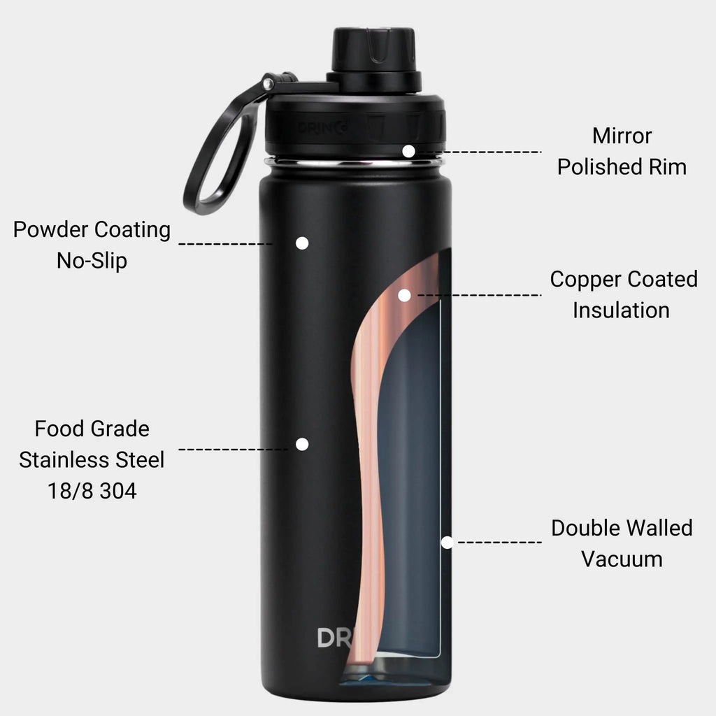 DRINCO® 22oz Stainless Steel Sport Water Bottle (Black) - USMOD098 Orchid Lavender