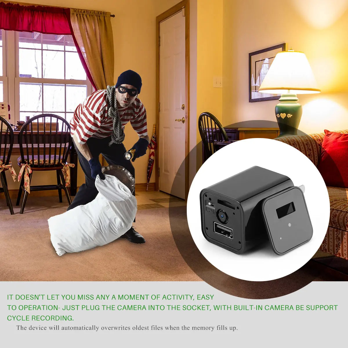 HD 1080P Hidden Camera USB Charger Home Security - USMMA096 Teal Simba