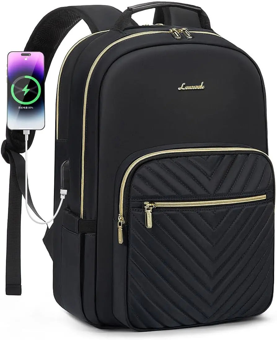 Laptop Backpack for Women 15.6 Inch,Cute Womens Travel Backpack Purse,Professional Laptop Computer Bag,Waterproof Work Business College Teacher Bags Carry on Backpack with USB Port,Black