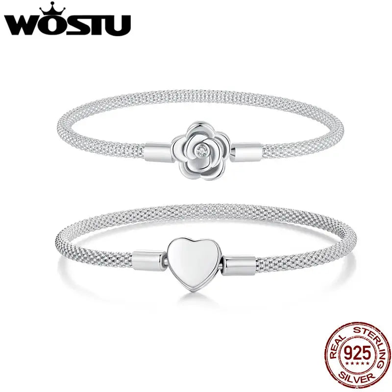 Silver Vintage Rose Flower Love Heart Bangle Bracelet - USM008 US-GiftStore-4U