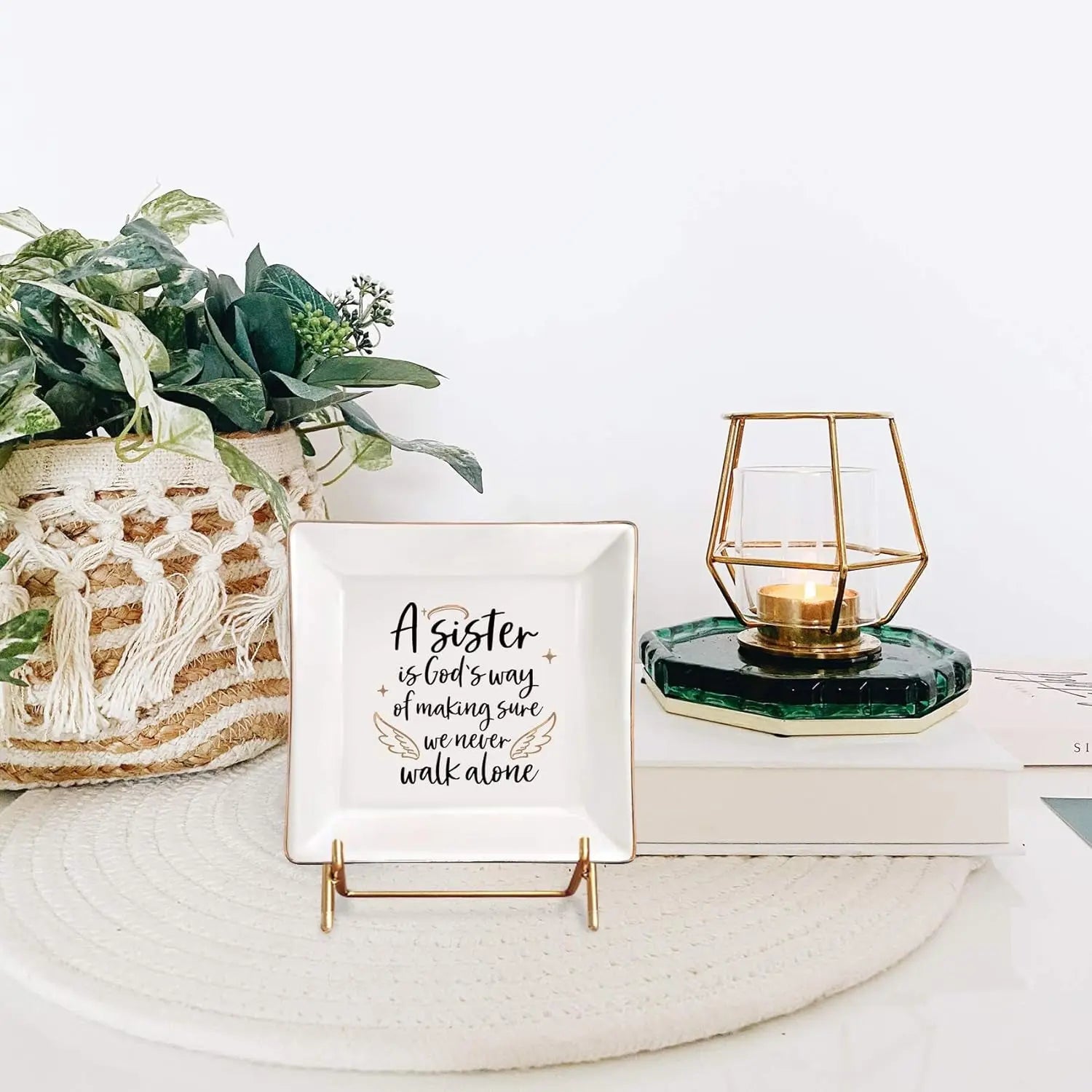 Sister Gifts from Sister Ceramic Ring Dish for Soul Friends Jewelry Plate Christmas Thanksgiving Day Birthday Gifts for Big Sis Square Trinket Tray Ring Holder