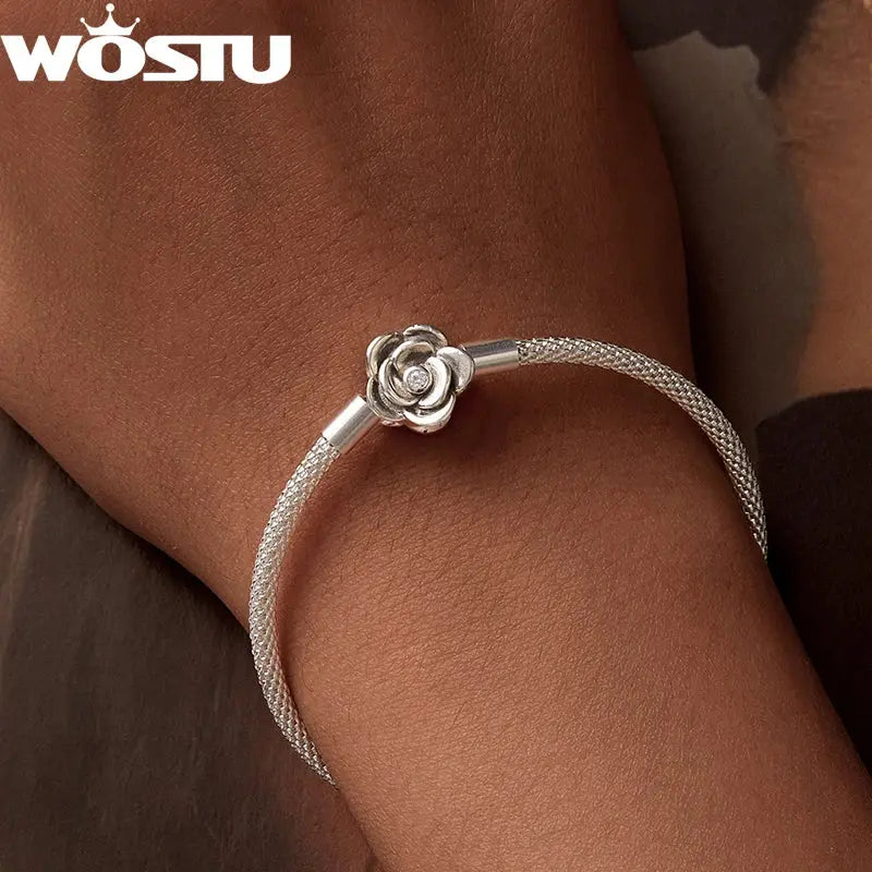 Silver Vintage Rose Flower Love Heart Bangle Bracelet - USM008 US-GiftStore-4U