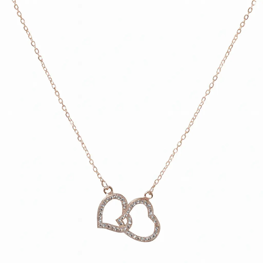 Rose Gold Interlocking Heart Necklace -  USMJ086 Scarlet Mulberry