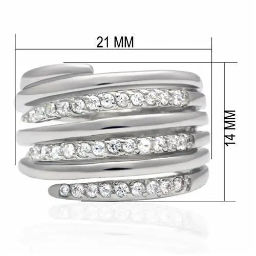 Rhodium Brass Ring with AAA Grade CZ in Clear - USMJ075 Turquoise Tiger