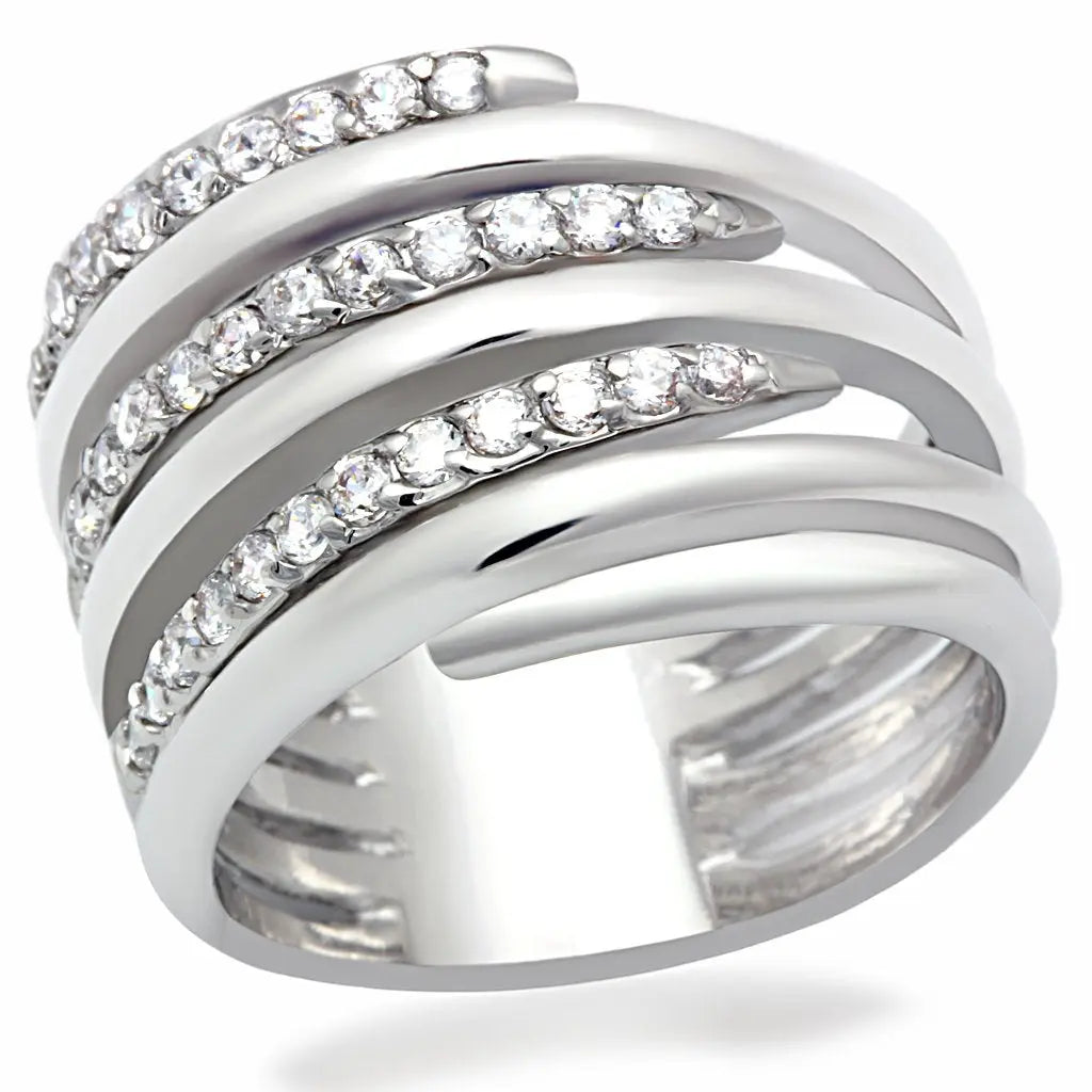 Rhodium Brass Ring with AAA Grade CZ in Clear - USMJ075 Turquoise Tiger