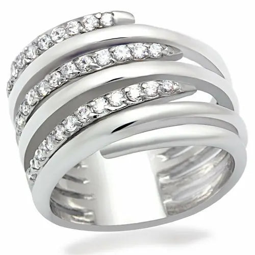 Rhodium Brass Ring with AAA Grade CZ in Clear - USMJ075 Turquoise Tiger