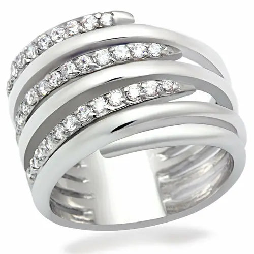 Rhodium Brass Ring with AAA Grade CZ in Clear - USMJ075 Turquoise Tiger