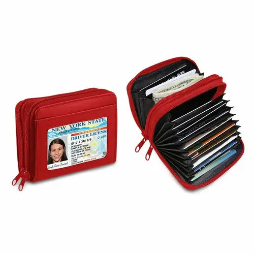 RFID Genuine Leather Credit Card Wallet for Women w/ ID Display Window - USMW065 Cerulean Grapevine