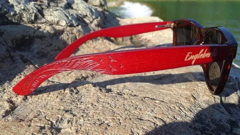 Red Bamboo Tortoise Framed Sunglasses, Artisan Engraved - USMMA-0111 Purple Ariadne