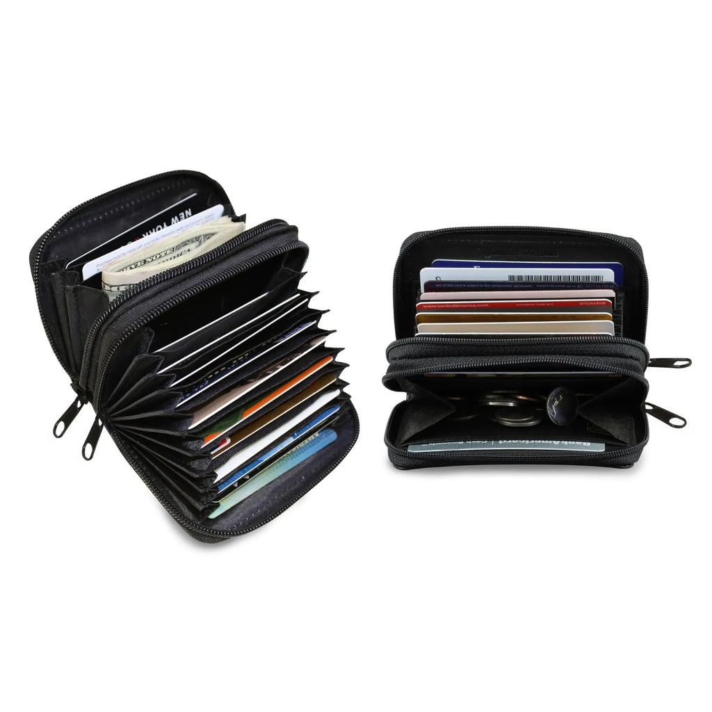 RFID Genuine Leather Credit Card Wallet for Women w/ ID Display Window - USMW065 Cerulean Grapevine