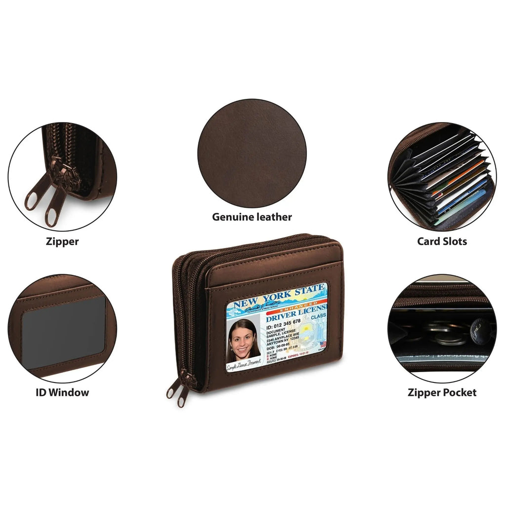 RFID Genuine Leather Credit Card Wallet for Women w/ ID Display Window - USMW065 Cerulean Grapevine
